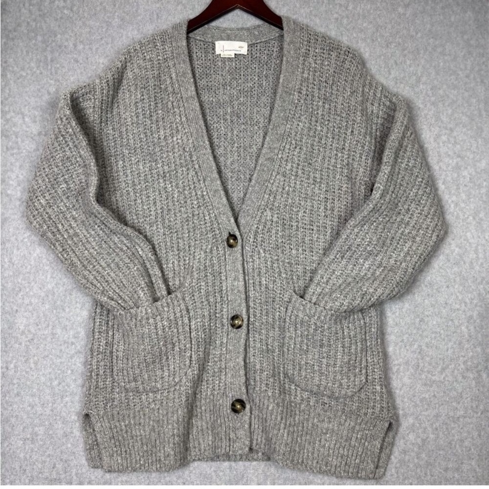 Anthropologie Gray Knit Oversized Sweater Cardigan Size Small